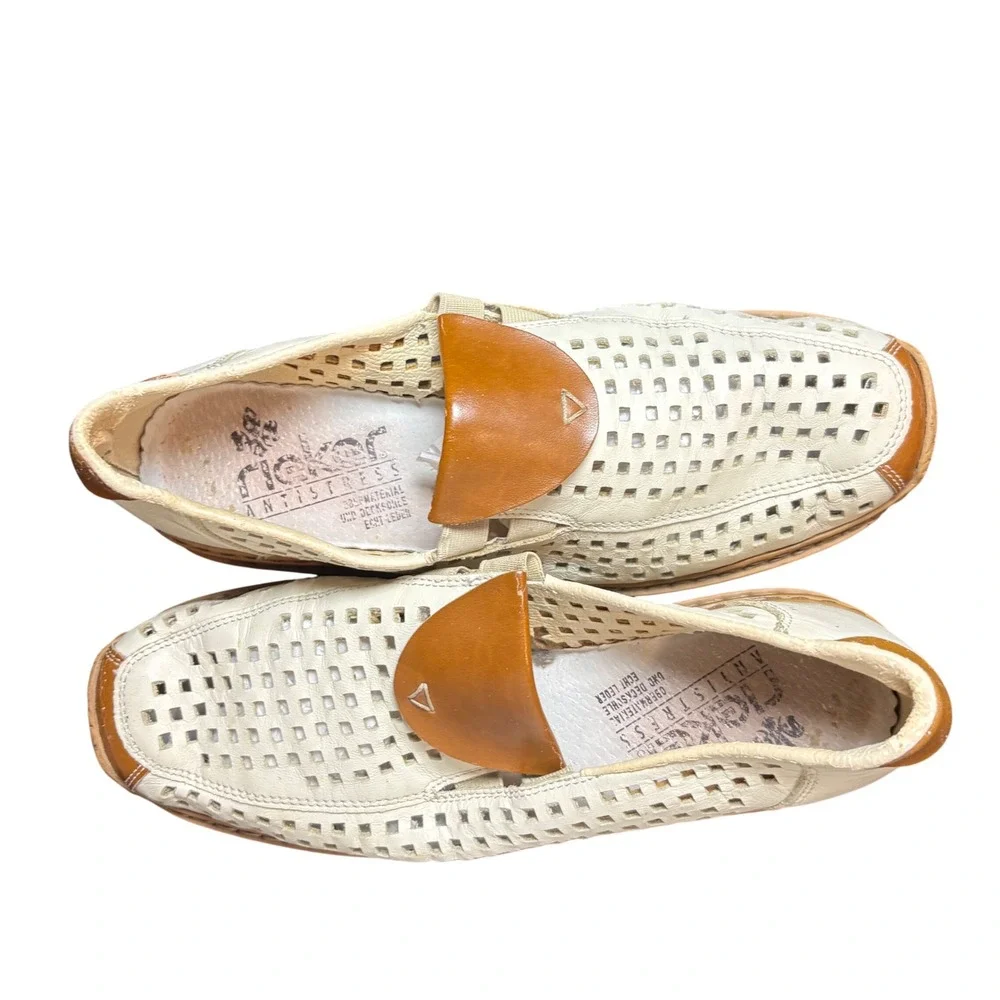 Rieker Antistress‎ Cream Tan Perforated Leather Loafers Slip On Shoes Mens 40